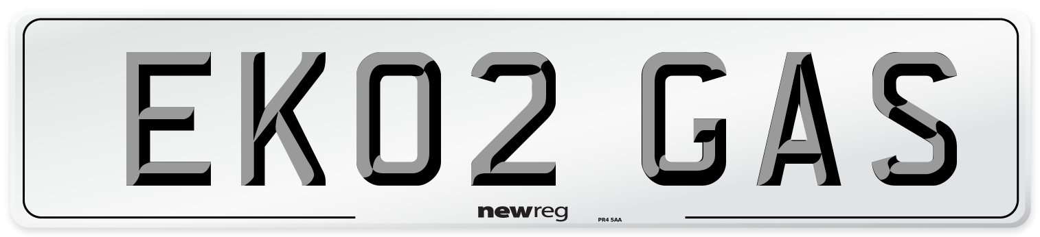 EK02 GAS Number Plate from New Reg